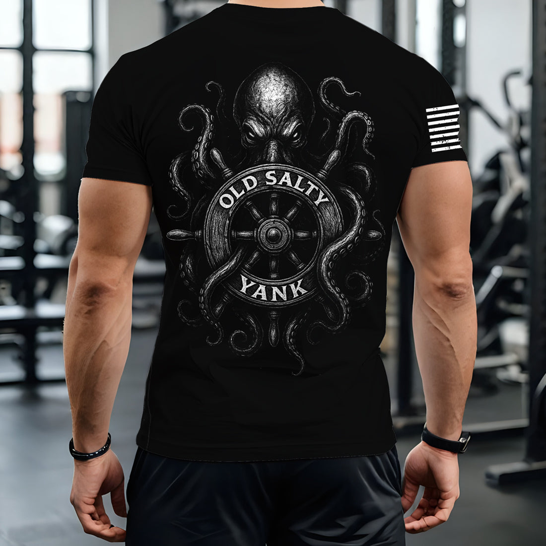 Old Salty Yank - US Flag Military Patriot Gym American Warrior 1776 Octopus Sailing Ship Crew Tee Unisex T-Shirt