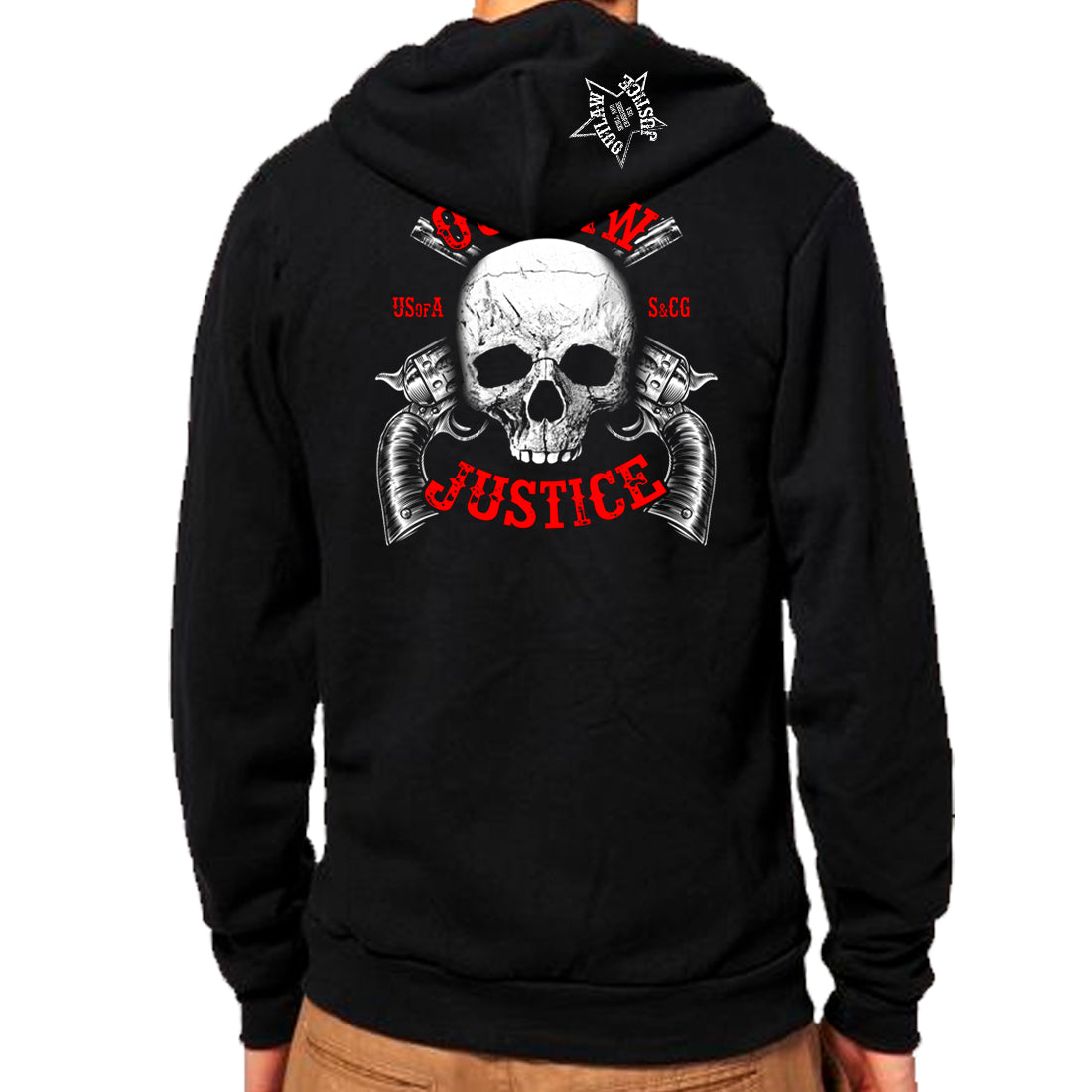 Outlaw Justice with Skull and Pistols - Black  - Hoodie
